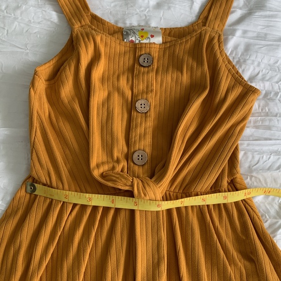 JENNA & JESSIE Girl’s Goldenrod Ribbed Tank Dress Waist Tie Button Accent 8 GIRL - Picture 9 of 10
